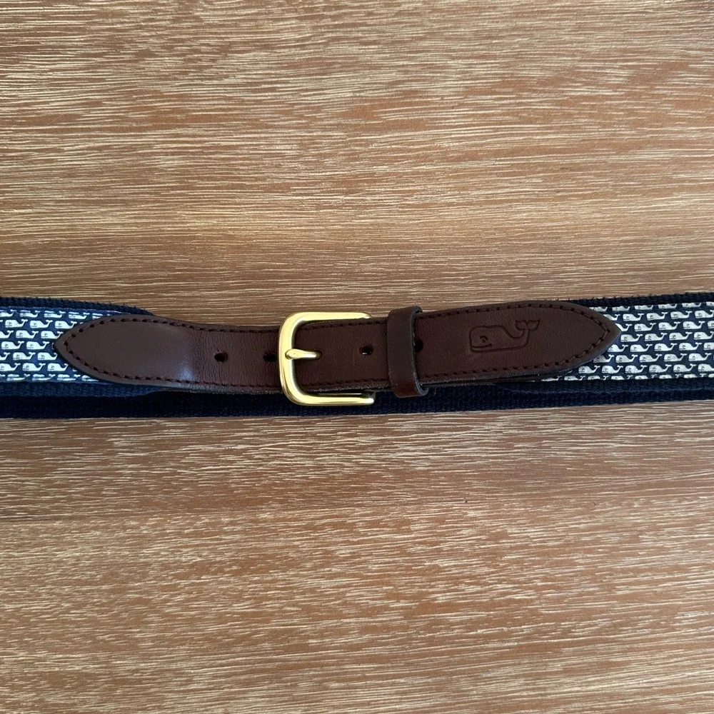 Vineyard Vines Boys’ Canvas & Leather Whale Print Belt
